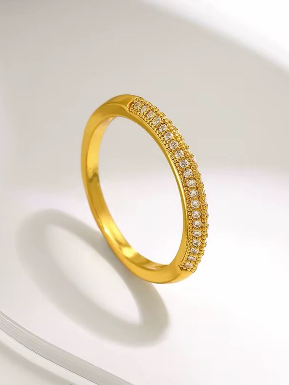 Delicate Stainless Steel Beaded Pàve Eternity Ring Band